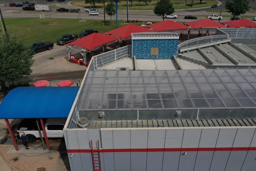 A fully installed translucent roof by Alpine Roofing Company